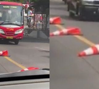 Viral Traffic Cone Mleyot di Semarang, Dishub: Bukan Karena Cuaca Panas