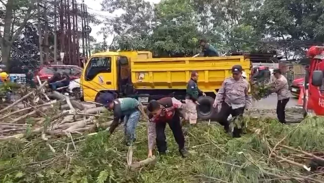 Polsek Baleendah Gerak Cepat Evakuasi Pohon Tumbang Akibat Puting Beliung